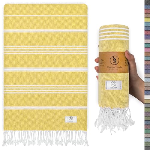 Ossano Turkish Beach Towel Quick Dry & Absorbent Oversized (39" x 71") - Compact, Versatile and Functional as Yoga Mat, Picnic Blanket, Travel Blanket, Bath, Camp and Shower Towel - Yellow - color: Yellow