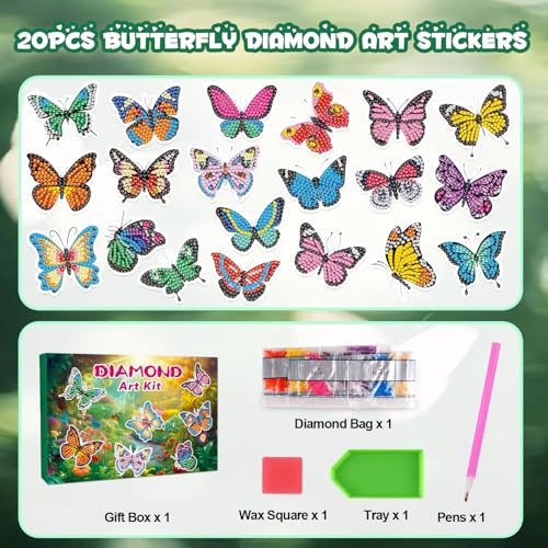 Labeol Diamond Art Kits for Kids Boys and Girls Ages 6-8-10-12 Easy to DIY Creative Diamond Art Sticker Craft by Numbers Kits for Kids and Adult Beginners (Shining Butterfly) - style: Shining Butterfly