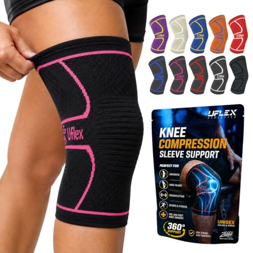 UFlex Athletics Knee Brace for Men and Women Knee Compression Sleeve Knee Support Wraps for Arthritis Joint Pain Relief, Workout, Swelling, Sports, Circulation, Running, & ACL Recovery - color: Pink, size: Small