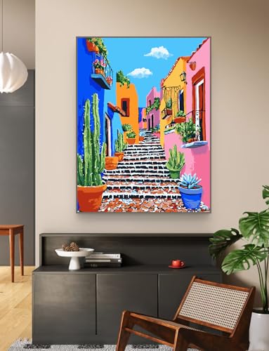 ZRIZQ Paint by Numbers Kit for Adults Beginner,Cityscape Cactus,16x20 | Full set with wooden brushes,rolled canvas,rich paints.Calming activity.Beginner friendly.Just open and paint. - color: 16"X20"Rolled Canvas-Landscape 1