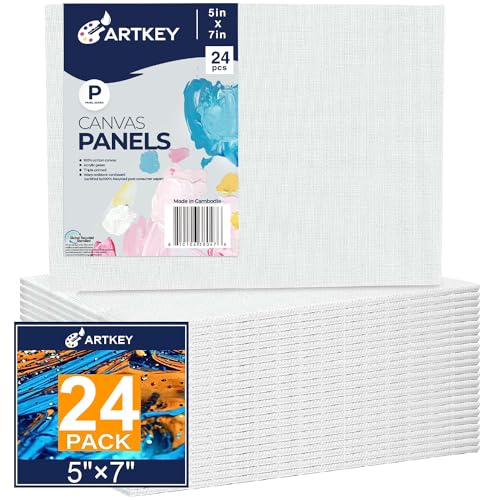 Canvas Boards 5x7 Inch 24-Pack, 10 oz Primed 100% Cotton White Blank Canvases for Painting, Art Paint Canvas Panels for Acrylic Oil Watercolor Tempera Paints - size: 5"x7", style: 24-Pack
