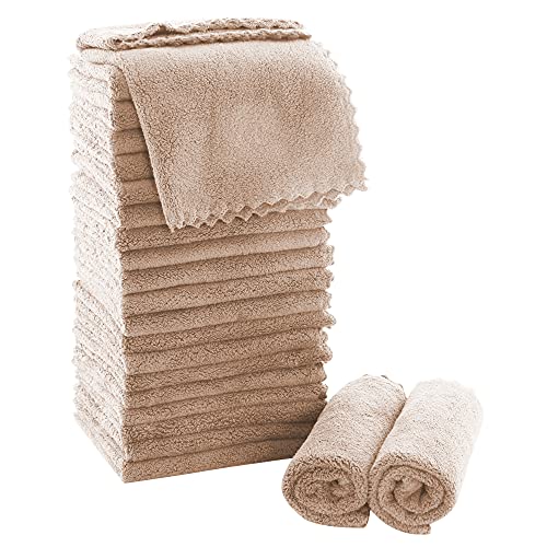 MOONQUEEN Ultra Soft Premium Washcloths Set - 12 x 12 inches - 24 Pack - Quick Drying - Highly Absorbent Coral Velvet Bathroom Wash Clothes - Use as Bath, Spa, Facial, Fingertip Towel (Brown) - color: Brown, size: 12 x 12 Inch(Pack of 24)