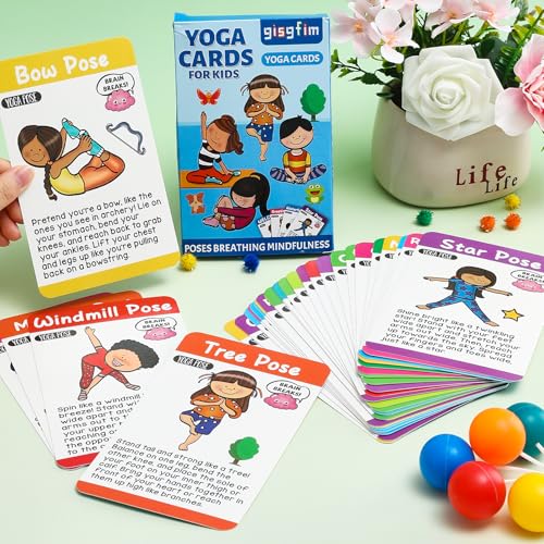 gisgfim Yoga Cards 30 Yoga Poses Fun Cartoon Workout Positions Flash Cards for Home Gym Use Beginners Advanced Learners Educational Activities Memory Game Promotes Mindfulness and Relaxation