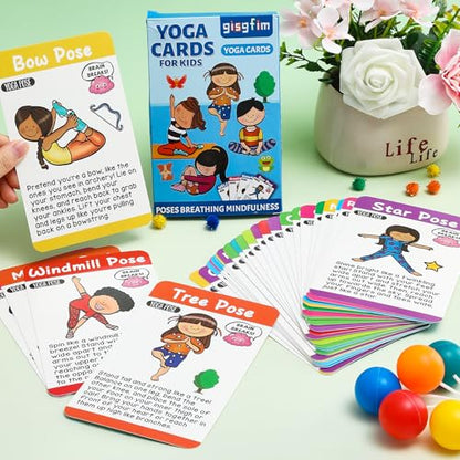 gisgfim Yoga Cards 30 Yoga Poses Fun Cartoon Workout Positions Flash Cards for Home Gym Use Beginners Advanced Learners Educational Activities Memory Game Promotes Mindfulness and Relaxation