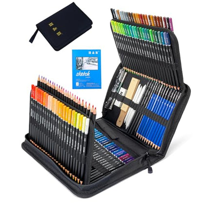 H & B H & B145 PCS Children Adult Artist Drawing and Art Supply Kit, Sketch Gift Box, Shading and Tinting Colors, Including Graphite Pencils, Drawing Sketch Kit - size: 1 Count (Pack of 145)