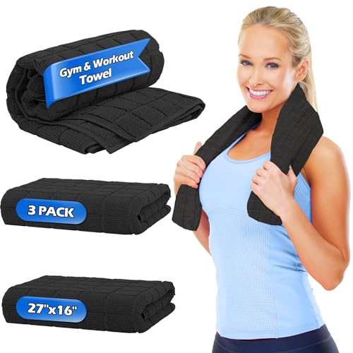 HOMERHYMRE Microfiber Workout Towels, 3 Pack Black Gym Sweat Sports Towel for Yoga, Tennis, Running, Exercise, Working Out, Camping, Quick Dry, Highly Absorbent, for Women & Men, 16 x 27 Inch - color: Black, size: 3 Pack
