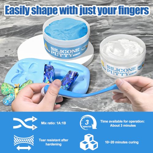100g A+100g B Silicone Putty, Fast Curing for Silicone Molds Make | Silicone Molds Making Kit 1:1 Easy Mixing Ratio Harden after Drying Durable for Making Reusable Silicone Molds&Resin Molds