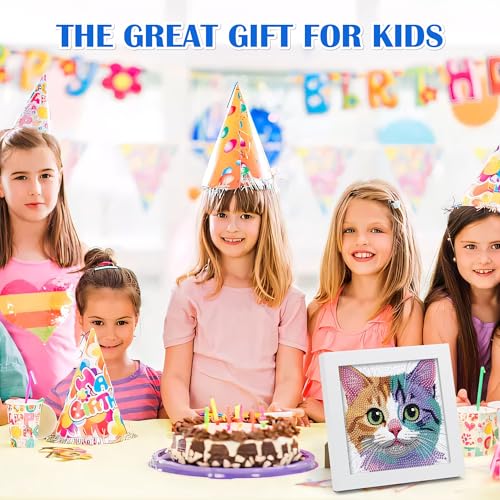 Leixonl Diamond Art Kits for Kids with Framed (7 in) Cartoon Animals DIY Gem Art Painting - Arts & Crafts Gifts for Beginners & Teens (Kitten) - color: Kitten