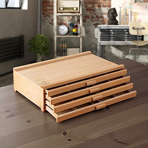 7 Elements 4 Drawer Wooden Artist Storage Supply Box for Pastels, Pencils, Pens, Markers, Brushes and Tools - size: 4-Drawer