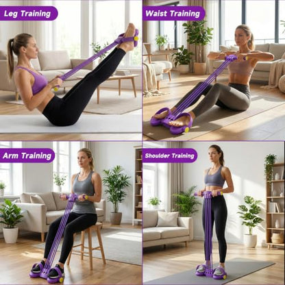 Pedal Resistance Band with Handles, Adjustable 6-Tube Detachable Workout Band, Thai Natural Rubber Tension Rope for Abs Arms Waist Legs, Home Fitness Equipment - color: purple