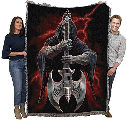 Pure Country Weavers Rock God Skeleton Woven Blanket by Anne Stokes - Fantasy Gift Cotton Tapestry Throw - Made in The USA - 72" x 54" - color: Rock God, size: 72" x 54"