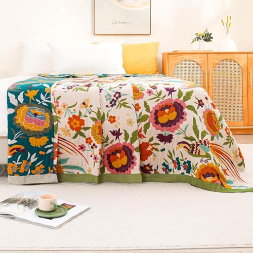 Flower and Bird Boho Throw Blanket for Bed Couch 50"×60" - color: Boho Flower-c, size: 50"x60"
