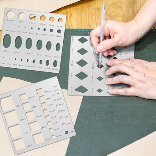 3PCS Metal Stencils Diamond Square Ellipse Circle Template for Drafting Jewelry Making Templates Oval Stencil Metal Geometric Stencils Stainless Steel Journal Stencil for DIY Scrapbooking - style: Geometric Metal Stencils 2