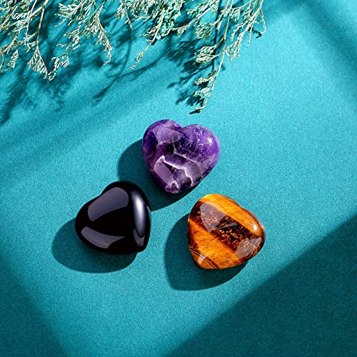 QINJIEJIE 3 PCS 1.2" Large Heart Crystal Amethyst Obsidian Tigers Eye Stone - color: YD - 1.2" Large -3PCS