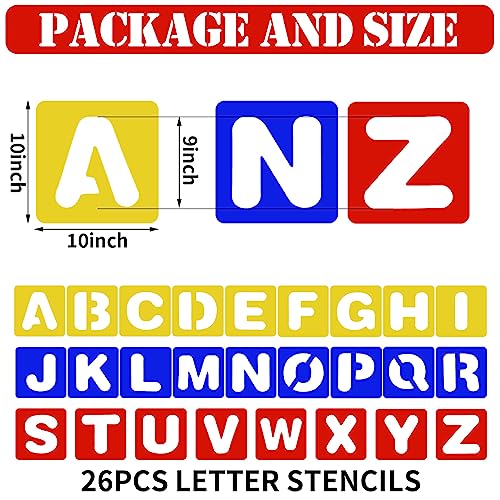 TecUnite 26 Pieces Alphabet Stencils Plastic Learning DIY,10 X 10 Inches | Complete A-Z Letter Stencils for Painting, Reusable Templates for Kids Education, Classroom Teaching, Wall Decor Crafts - size: 10 x 10 Inches