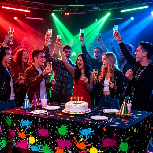 3 Pack Neon Table Cloths, 108 x 54 Inch Glow Party Table Covers Disposable Table Cover Graffiti Paint Glow Table Cloths for Halloween Birthday Black Light Neon Party Decorations - size: 3 PCS