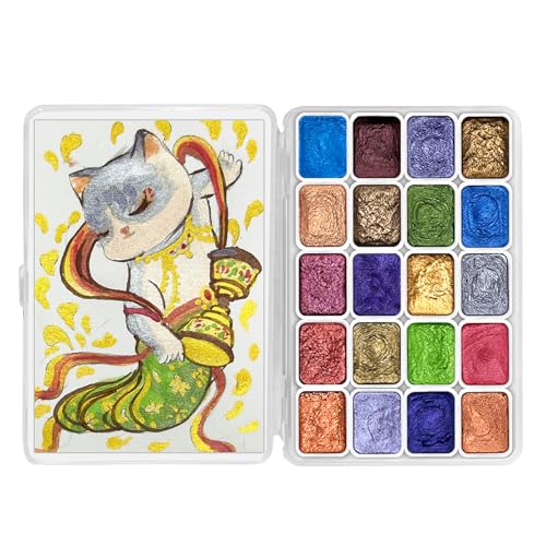 CraftyManor Mini Forestry Shifting Watercolor Painting Set, 20 Color Shifting Watercolor Paint Kit, Shimmer Metallic Watercolor Paints, Glitter Watercolor Paint, Solid, DunHuang Style - color: Dunhuang 20 Colors