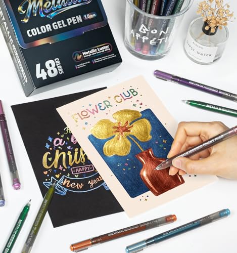 Metallic Gel Pens, 48 Colored Pens for Black & White Paper,1.0mm Point | Colorful Pens for Coloring, Writing, Drawing, Journaling, Note Taking, Office, Home - color: Acrylic Pens-48PCS-Metallic Luster, style: Acrylic Pens
