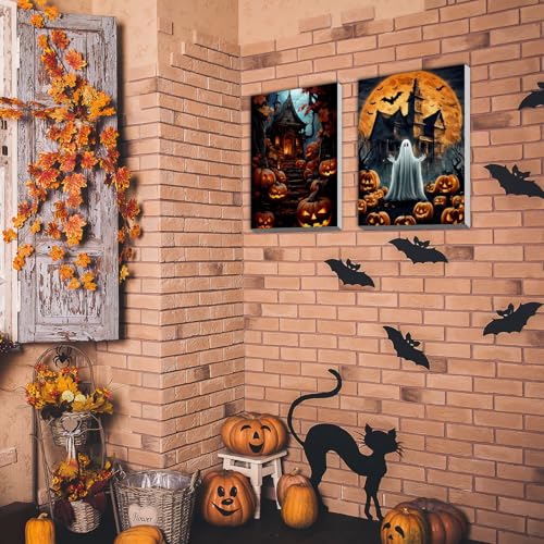 Honoson 6 Pcs Halloween DIY Paint by Number Kits for Adults | Framed Canvases with Easel, Ghost Skeleton Pumpkin Cat, Suitable for Beginner, Ideal for Haunted Wall Decor and Stress Relief - style: Halloween