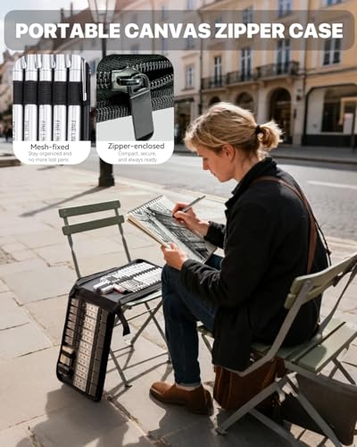 Four Candies 73PCS Advanced Drawing Kit with Professional Art Supplies | Fineliner Pens, Mechanical Pencils, 3-Color Sketchbook, Charcoal Sticks,Pastels for Sketching Drawing Comics, Artists
