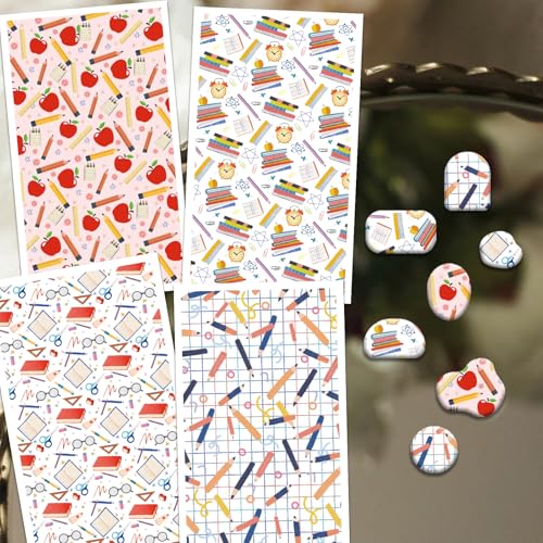 OLYCRAFT 24Pcs School Clay Transfer Paper 4 Styles Transfer Paper for Polymer Notebook Pencil Polymer Clay Transfer Sheets Ruler Alarm Small Transfer Paper for Clay Earrings Jewelry Making - style: School