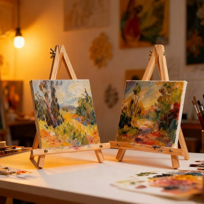 6 Pack 9 Inch Wood Easels, Tabletop Painting Easel Stand for Canvas, Photo & Sign Display - Portable Tripod Art & Craft Easels for Kids and Adults