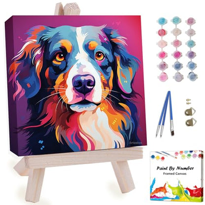 Artunion Framed Paint by Numbers Kit for Adults Beginners & Kids Ages 8-12,Bernese Mountain Dog Paint by Number with Frame,Dog Animal Paint by Numbers Kit on Canvas 10 * 10 Inch Without Easel - color: ZXT-376-F