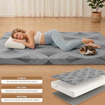 Japanese Floor Mattress,3.5" Thicken Futon Mattress Tatami Mat Twin | with Non-Slip Bottom,Removable Washable Cover,Foldable Mattress Tatami Mat Sleeping Pad,Grey Geometric,(80‘’x36‘’) - color: Ma1-grey Geometric, size: Twin (80" X 36")