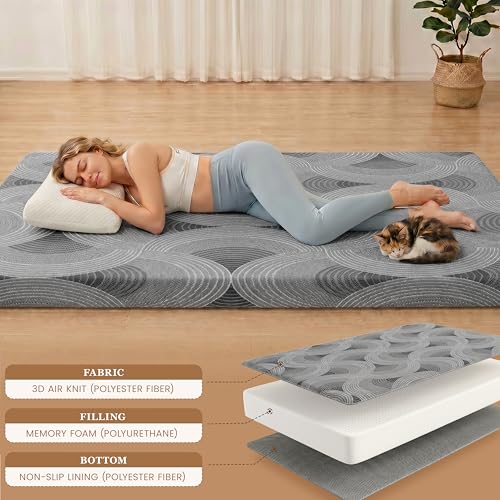 Japanese Floor Mattress,3.5" Thicken Futon Mattress Tatami Mat Twin | with Non-Slip Bottom,Removable Washable Cover,Foldable Mattress Tatami Mat Sleeping Pad,Grey Geometric,(80‘’x36‘’) - color: Ma1-grey Geometric, size: Twin (80" X 36")