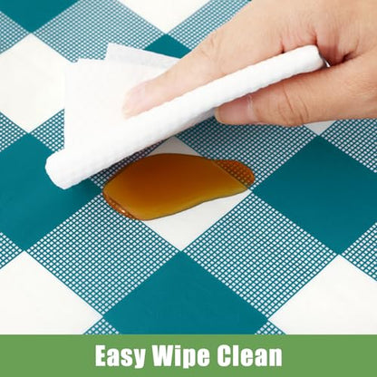 Smiry 8 Packs Gingham Disposable Table Cloth, 54 x 108 Inch Waterproof Plastic Tablecloth, Rectangle Turquoise and White Checkered Table Covers for Picnic, Birthday, Party - color: Turquoise and White, size: 54"x108" (Pack of 8)