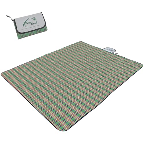 Wind Tour Waterproof Picnic Blanket with Carry Strap - Foldable Sandproof Outdoor Mat for Camping, Beach, Park - 59" x 71",Green(Single Mat) - color: 59" X 71",green(single Mat)
