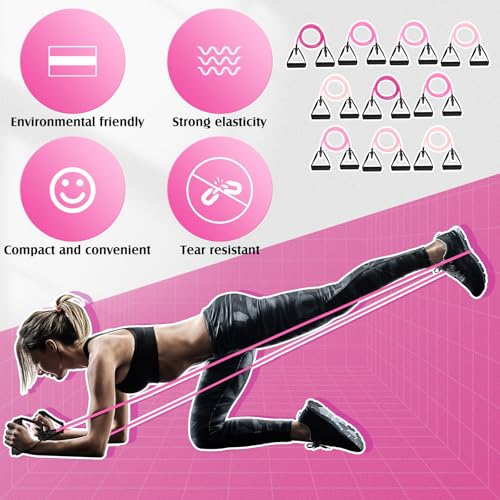 Shappy 10 Pcs Resistance Bands with Handles | Exercise Stretch Bands for Exercise, Woman Man Training Physical Therapy Workouts Fitness - color: Pink