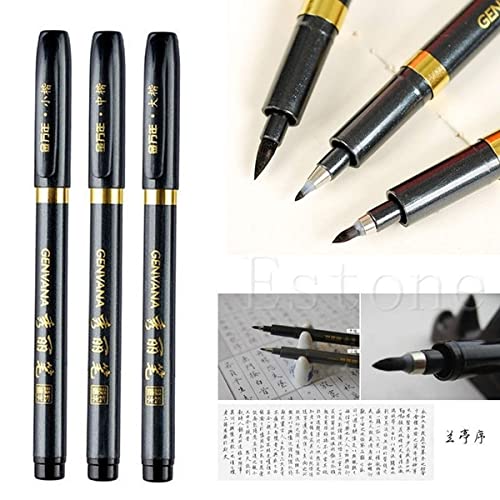 Maxmartt 3 Pcs Ink Pen Artist 3 Size Calligraphy Pen for Writing Drawing Chinese Japanese Calligraphy Shodo Brush Ink Pen Fineliner Pens Calligraphy Set for Beginners