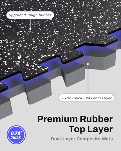 AIRHOP 0.79" Thick Gym Flooring for Home Gym, 96 Sq Ft Rubber Top Gym Mat - color: Black/White, size: 96 Sq Ft (24 Tiles)