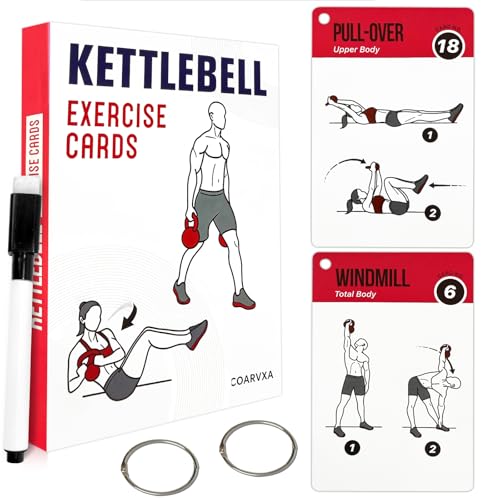 Kettlebell Cards for Women & Men-50 Kettlebell Workout Cards，Includes 2 Rings& Dry-Erase for Easy Organization-Home, Gym or Studio (Kettlebell) - color: Kettlebell