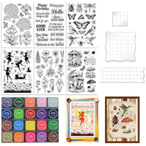 6Pcs Flower Clear Stamps for Card Making, Mushroom Silicone Stamps for Crafting & DIY Scrapbooking, Butterfly Journaling Decor,Flower Fairies,Birthday Words with Blessings - style: 29Pcs Flower Fairy Clear Stamps