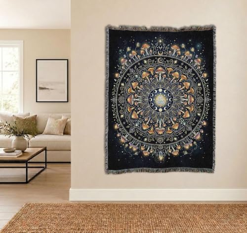 Pure Country Weavers Mushroom Firefly Mandala Blanket - Gift Tapestry Throw Woven from Cotton - Made in The USA (72x54) - color: Mushroom Firefly Mandala, size: 72x54
