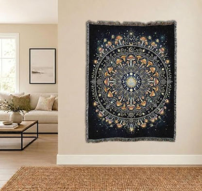 Pure Country Weavers Mushroom Firefly Mandala Blanket - Gift Tapestry Throw Woven from Cotton - Made in The USA (72x54) - color: Mushroom Firefly Mandala, size: 72x54