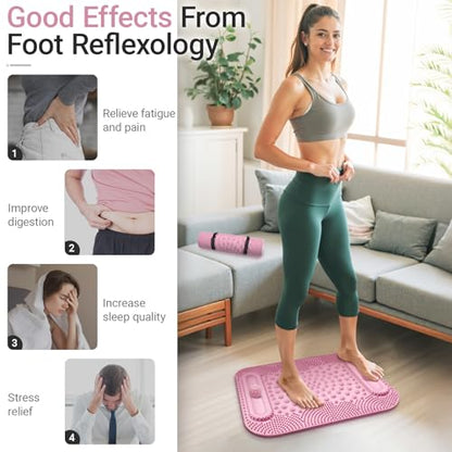 Foot Massage Mat with Two Massage Balls, 5-Zone Acupressure & Reflexology Mat for Various Stimulation, Portable Pressure Point Pad for Feet Relaxation, Pain, Fatigue Relief((Pink) - color: Pink