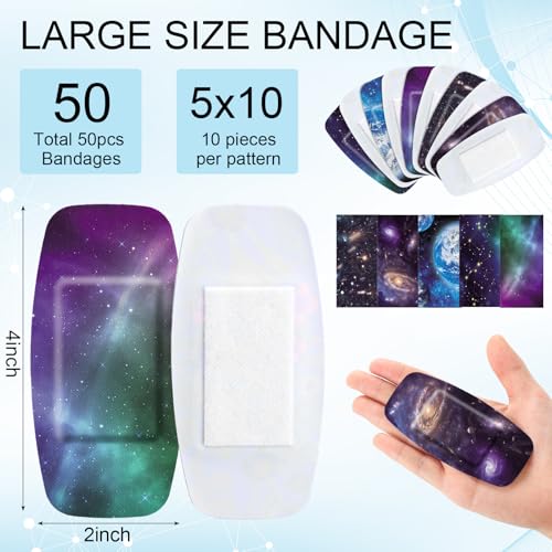 Geiserailie Large Flexible Fabric Bandages 2x4 Waterproof,Starry Sky | Cushioned Pad Protects Wounds and Cuts, Latex Free Bandages for Sensitive Skin, Stays Secure During Daily Activities - style: Starry Sky