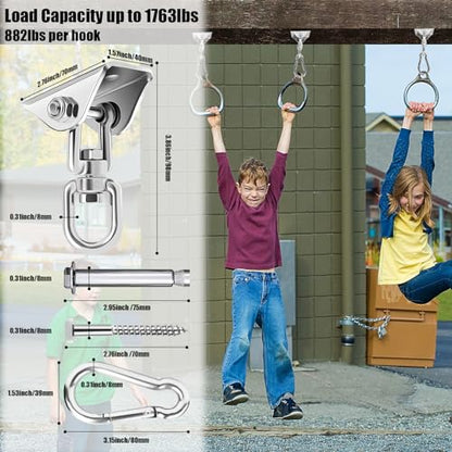 2 Packs Swing Hanger 304 Stainless Steel 1763lbs Capacity Heavy Duty Swing Hardware Set Ceiling Mount Swivel Swing Hook for Hammock Chair, Swing Hanger, Punching Bag,Yoga Outdoor and Indoor