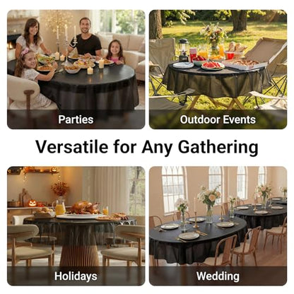 Auros 10-Pack Black Plastic Tablecloths, 84" Round Disposable Table Covers | Waterproof, Spill-Proof & Throw Away Table Cloth, Easy Cleanup for Party, Birthday, Wedding, Graduation, Picnic, Onyx Black - color: Onyx Black, size: 84" Round