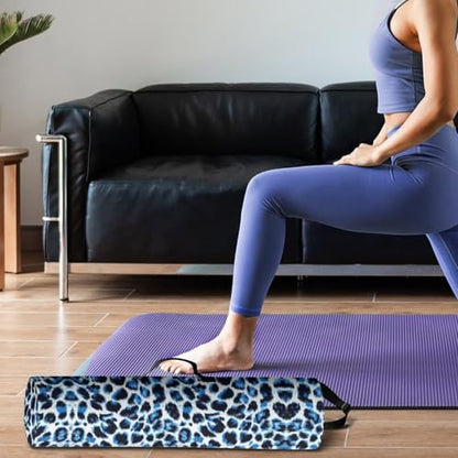Yoga Mat Bag for Women & Men Full-Zip Yoga Mat Carrier Bag for Class Workout Park with Adjustable Strap - color: Blue Leopard Print