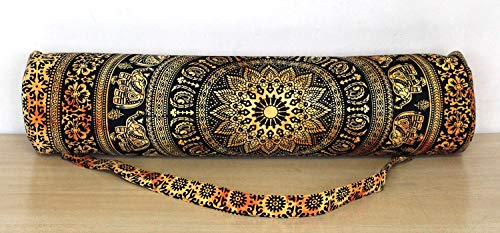 INDIAN CRAFT CASTLE ICC Yoga Mat Bag Carrier Full-Zip Exercise Yoga Mat Carry Bag for Women Men with Multi-Functional Storage Pockets and Adjustable Shoulder Strap 26X6 Inches - style: Yellow 4 Flower
