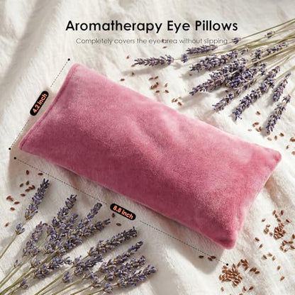 Akakios Lavender Heated Eye Mask with Satin Headband, Yoga Pillow, 2 Pack | Microwave Eye Pillow for Meditation, Weighted Sleep Mask for Relaxing, Gift for Women, Blue&Pink