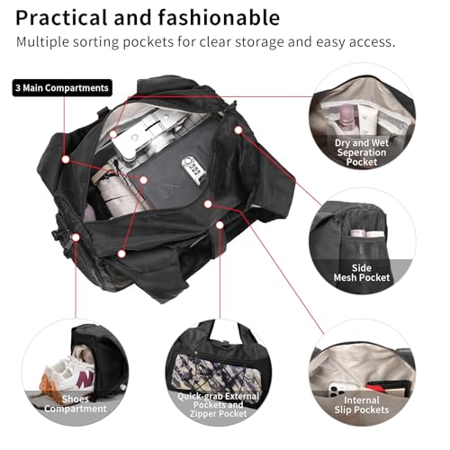 Handbag for Women Yoga Bag Large Capacity Yoga Pad Buckle with Shoe Compartment Water Bottle Sports Gym Bag Travel - color: A03-black