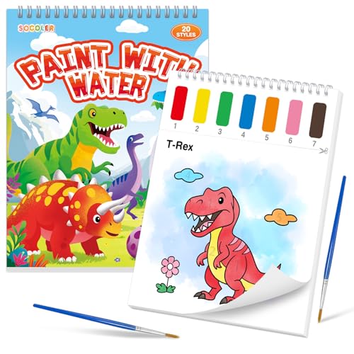 SOCOLER Paint with Water Coloring Books for Toddlers, Dinosaurs Theme Mess Free Watercolor Painting Papers for Kids Water Color Paint Kit Art Craft Birthday Gift for Ages 1-3, 4-8 - color: Dinosaur B