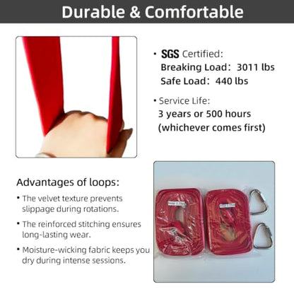 PRIOR FITNESS Aerial Loops Set,SGS Certified,9ft Yoga Straps Trapeze 2pcs - color: red