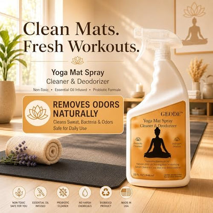 Yoga Mat Cleaner & Deodorizer Spray – Lavender Essential Oil Formula for Yoga Mats, Pilates Reformers & Gym Equipment – Natural No-Residue Workout Mat Cleaner, Non-Toxic Daily Cleaning Spray (32 oz) - size: 32 Fl Oz (Pack of 1)