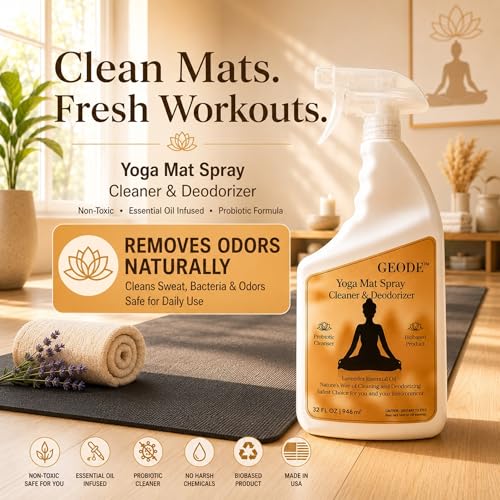 Yoga Mat Cleaner & Deodorizer Spray – Lavender Essential Oil Formula for Yoga Mats, Pilates Reformers & Gym Equipment – Natural No-Residue Workout Mat Cleaner, Non-Toxic Daily Cleaning Spray (32 oz) - size: 32 Fl Oz (Pack of 1)